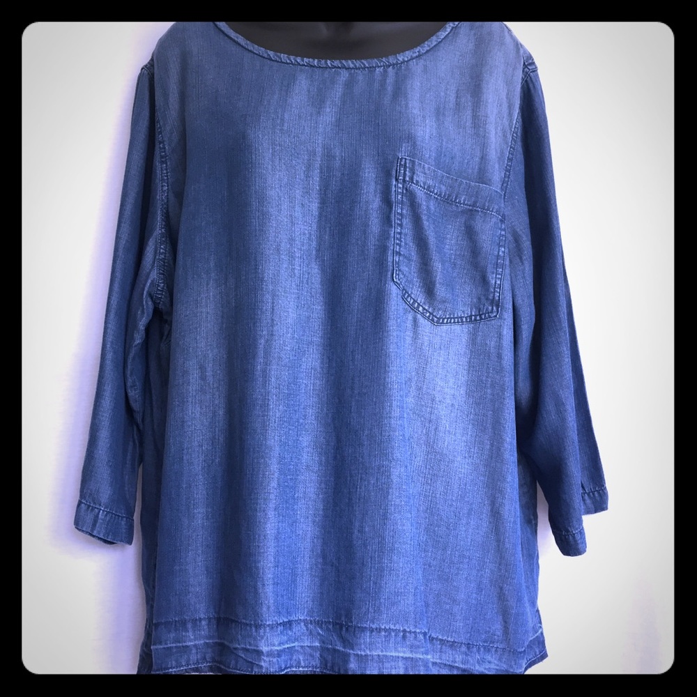 Plus Size 2X Denim Tencel Deconstructed Hem Top